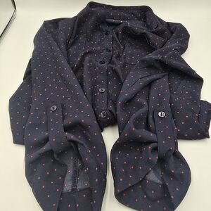 Fortune Ivy Size M Women's Polka Dot V-Neck 3/4 Sleeve Flowy Red and Blue